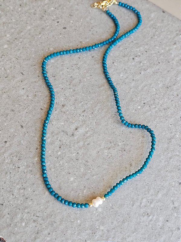 Colar cristais azul 45cm