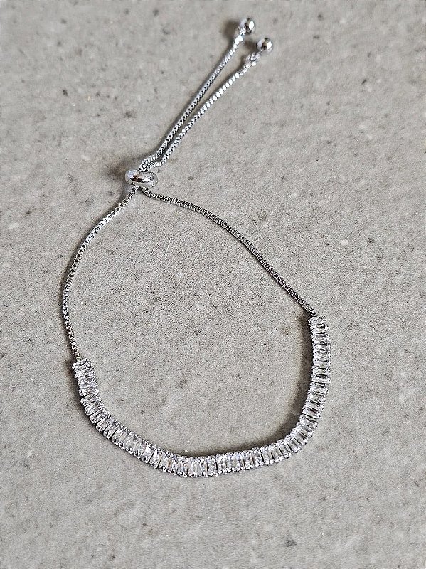 Pulseira riviera baguete gravatinha prata
