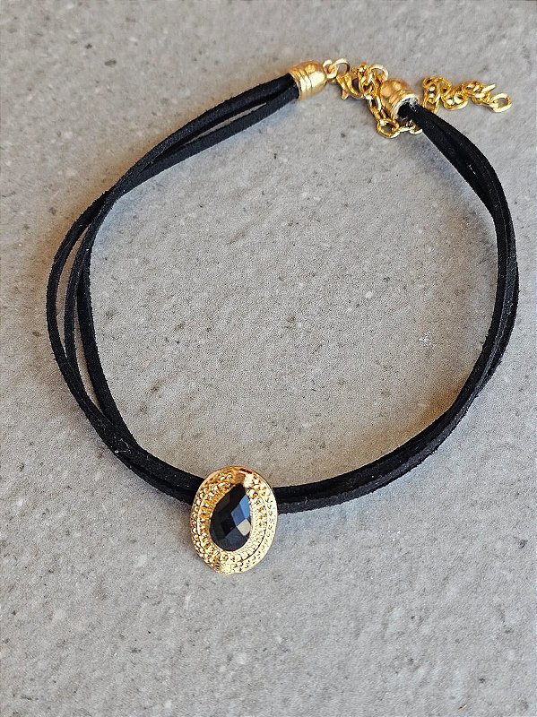 Choker preta pingente oval