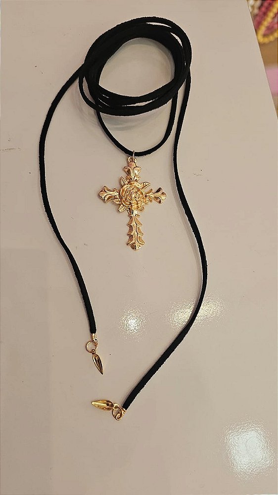 Choker amarração preta cruz