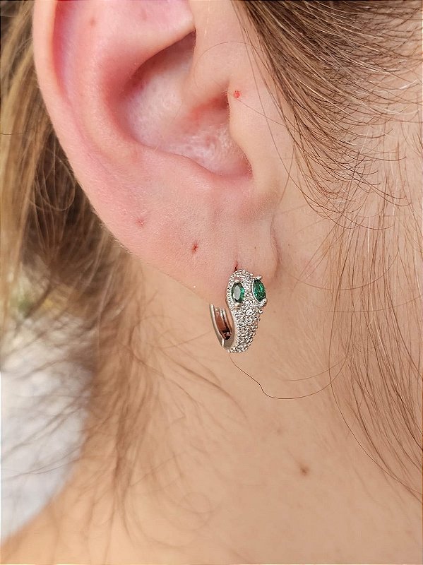 Argola serpente verde prata