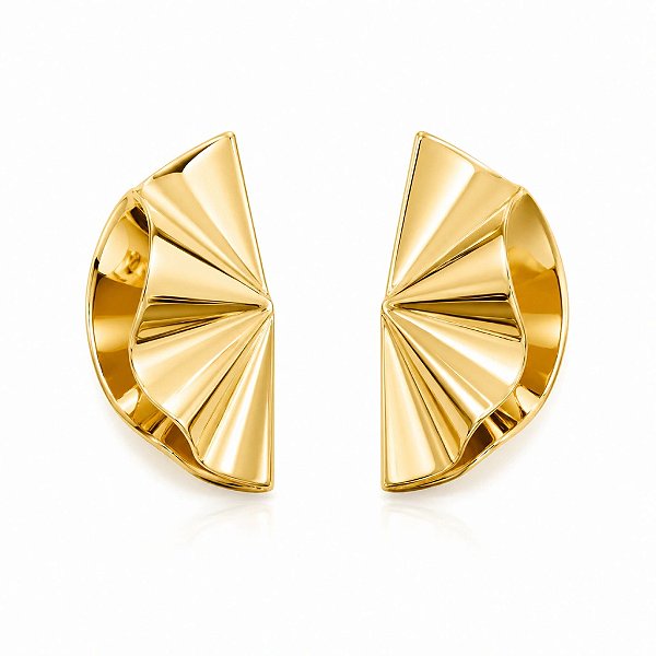 Brinco Plissado Meia Lua Dourado