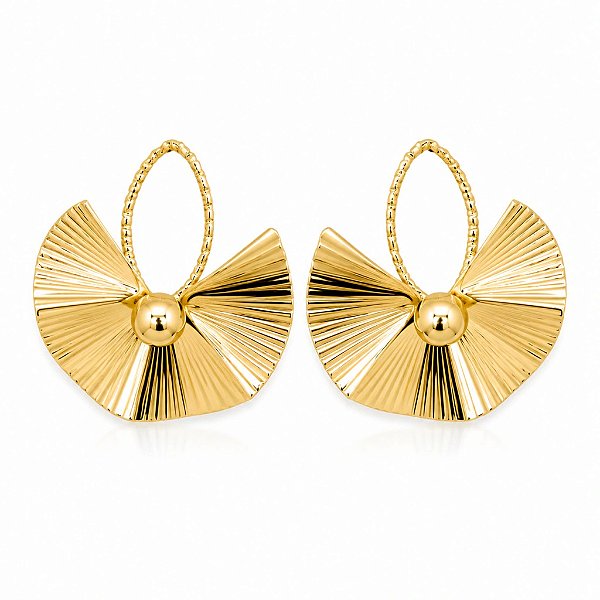 Brinco Pendente Leque Sanfonado Dourado