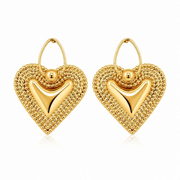 Brinco Coração Haste Dourado