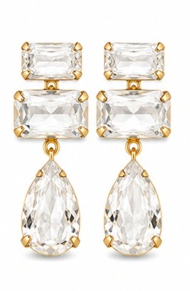 Brinco Longo retangular gota cristal festa