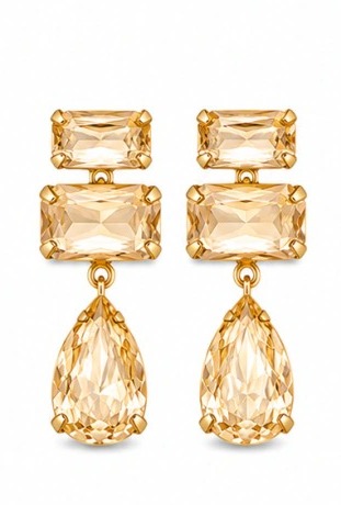 Brinco Longo retangular gota dourado festa