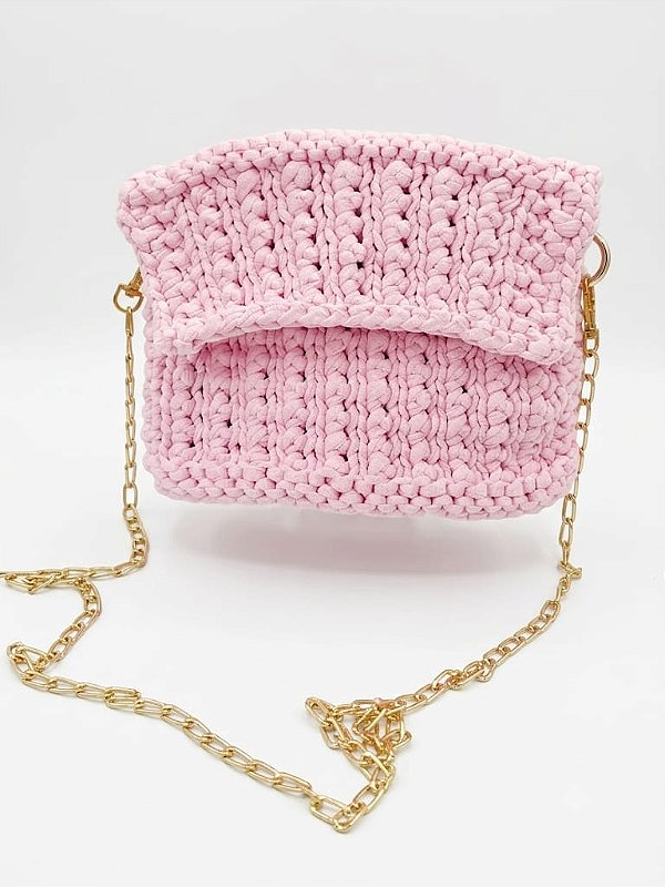 Bolsa de tricô rosa claro