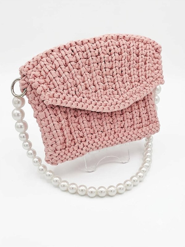 Bolsa de tricô rosa seco