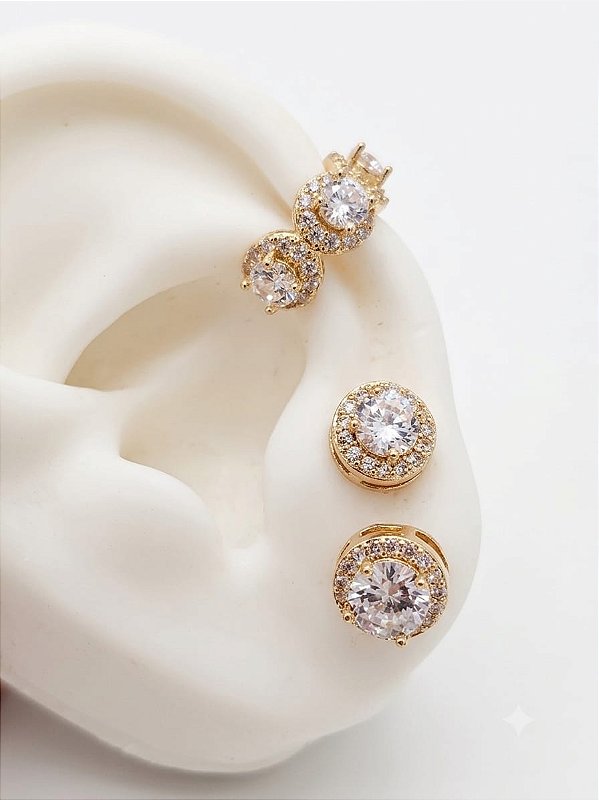 Conjunto brincos e piercing cristal