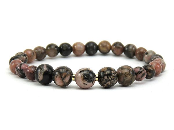 Pulseira Rodonita mm Pedra Natural 6mm e 8mm com 18cm