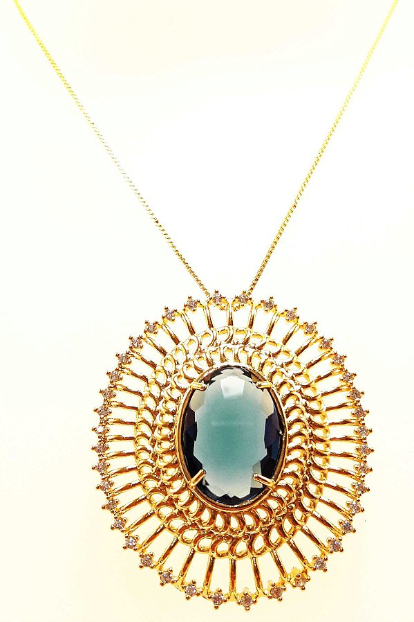 Maxi colar com cristal azul e micro zircônia