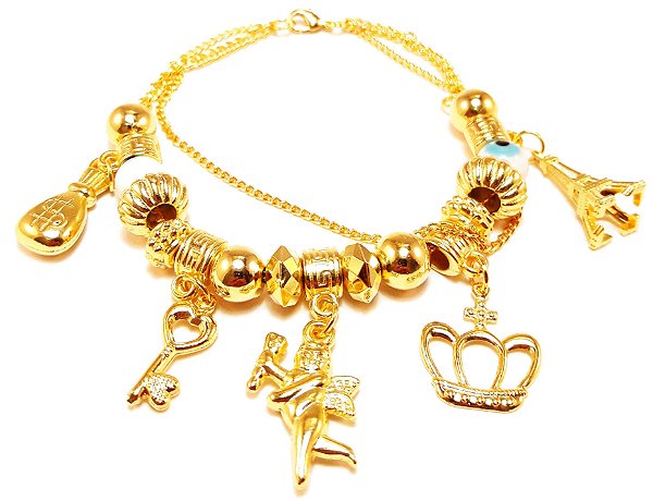 Pulseira olho grego com pingentes diversos