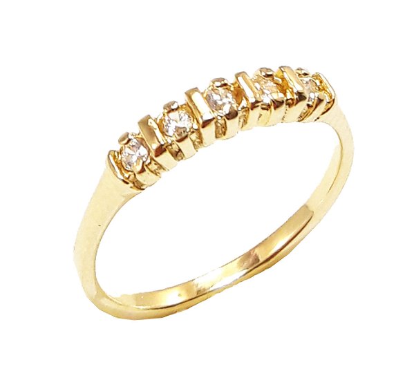 Anel aparador meia aliança cravejada com 5 zircônias