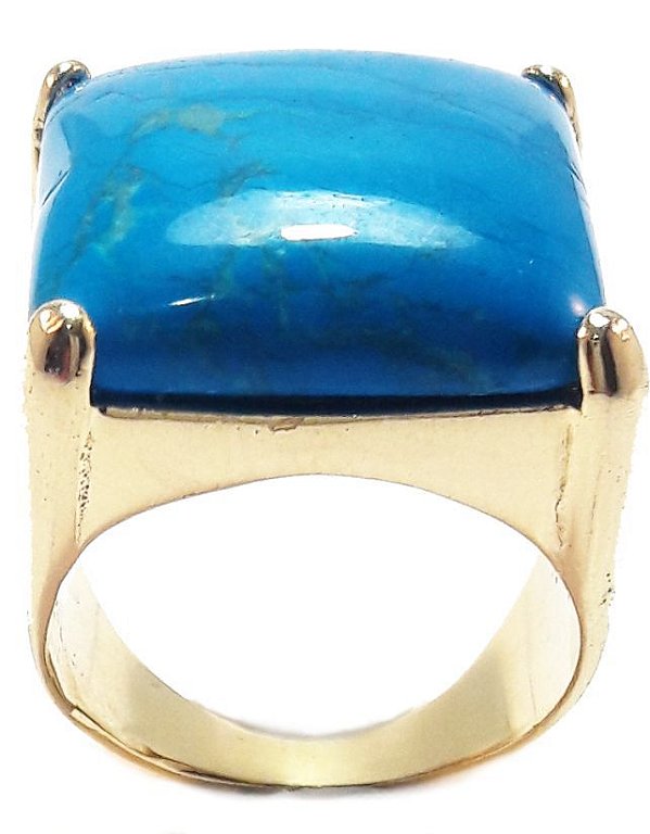Anel quadrado pedra natural turquesa azul