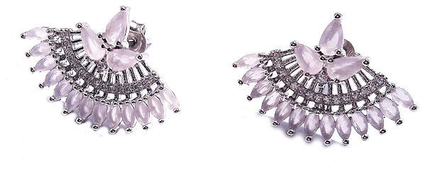 Brinco leque  ear cuff navete rosê e micro zircônia no ródio