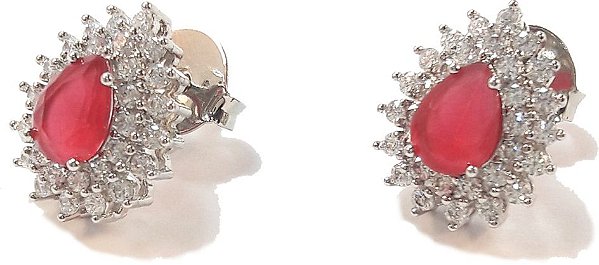 Brinco de gotinha clássica rubi com duplo cravejado