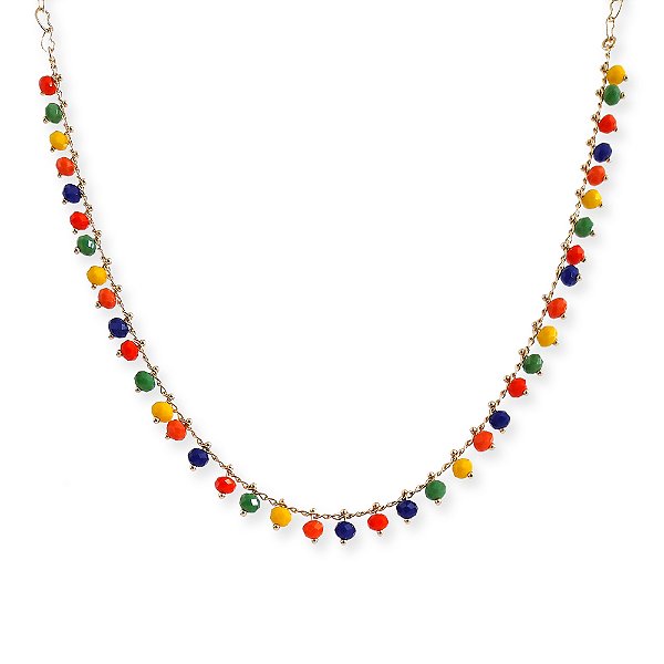 Colar Choker Miçangas Coloridas 45cm