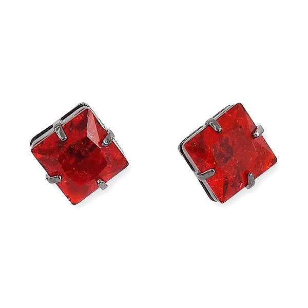 Brinco quadrado rubi fusion ródio negro