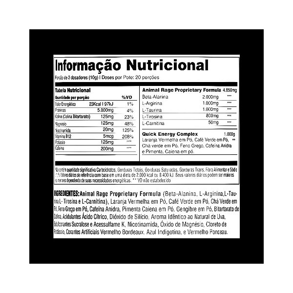 ANIMAL RAGE XL UVA SILVESTRE - 221G UNIVERSAL NUTRITION