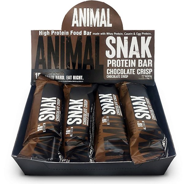ANIMAL SNAK PROTEIN BAR CHOCOLATE CRIPS - CAIXA COM 12 UNIDADES COM 50G CADA