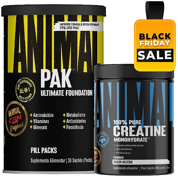COMBO ANIMAL PAK 30 PACKS + CREATINA ANIMAL 200G - UNIVERSAL NUTRITION
