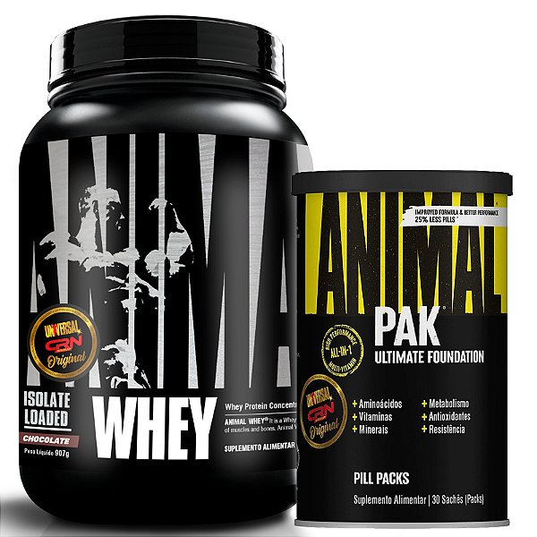 COMBO ANIMAL PAK 30 PACKS + ANIMAL WHEY CHOCOLATE - 907G UNIVERSAL NUTRITION