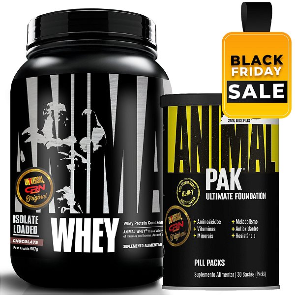 COMBO ANIMAL PAK 30 PACKS + ANIMAL WHEY CHOCOLATE - 907G UNIVERSAL NUTRITION