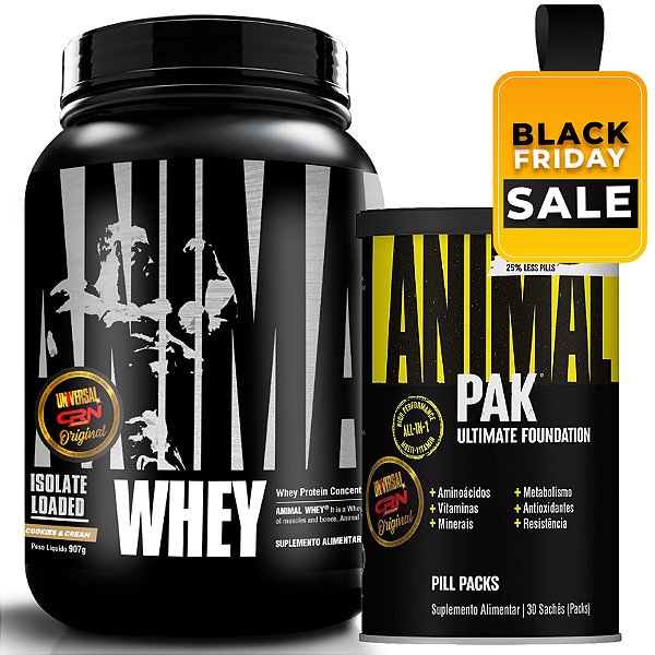 COMBO ANIMAL PAK 30 PACKS + ANIMAL WHEY COOKIES AND CREAM - 907G UNIVERSAL NUTRITION