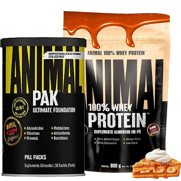 COMBO ANIMAL PAK 30 PACKS + ANIMAL 100% WHEY 900G CRUMBLE BANOFFEE PIE