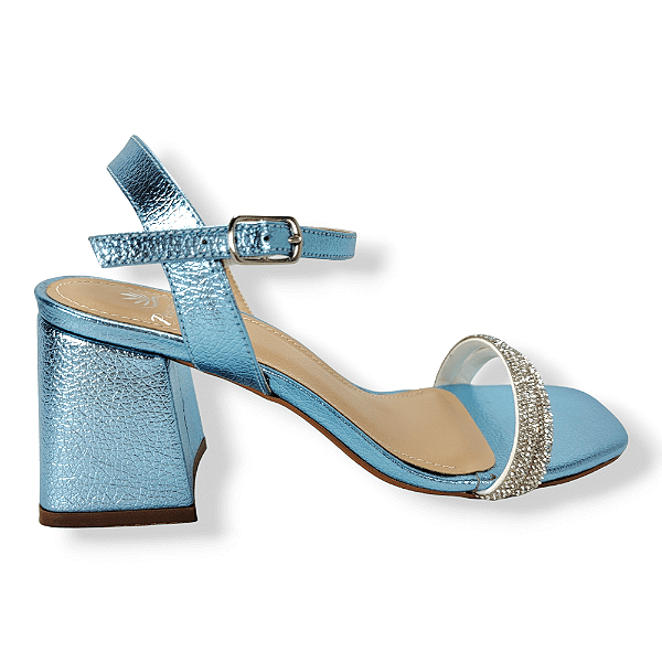 SANDALIA SALTO BLOCO AZUL COM STRASS