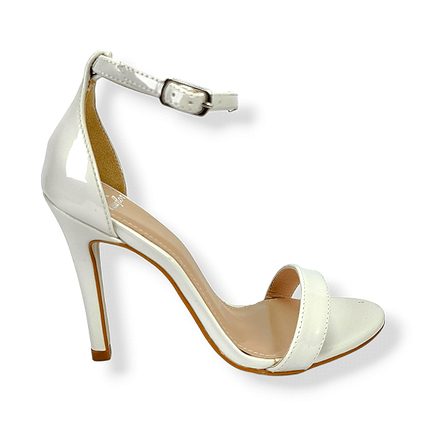 SANDÁLIA SALTO ALTO FINO VERNIZ OFF-WHITE