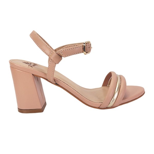 SANDALIA SALTO BLOCO NUDE E DOURADO