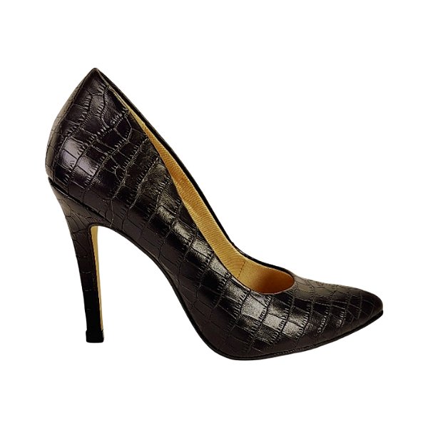 SCARPIN SALTO ALTO FINO PRETO CROCO