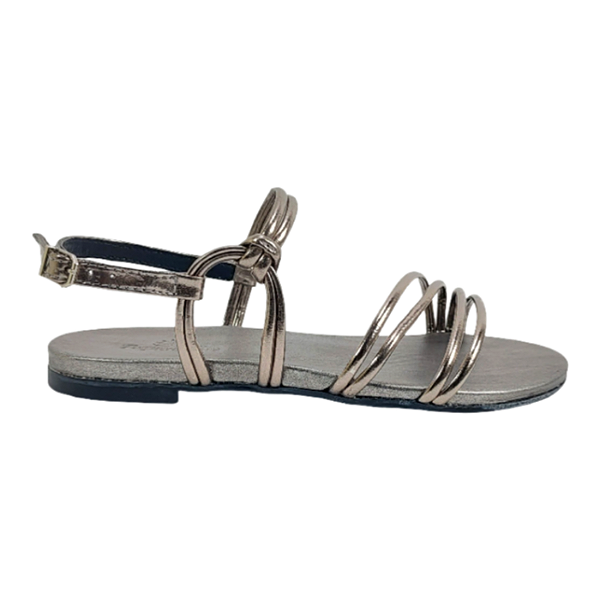 Sandália Rasteira Com Tiras - Prata Velho