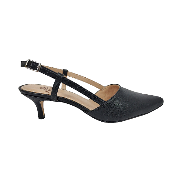 Scarpin Sling Back Preto Salto Baixo - Numeração 30, 31, 32 e 33