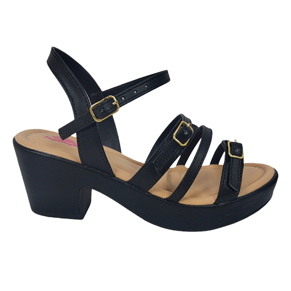 Sandália Preta Salto Médio Grosso Meia Pata Feminino 30 ao 33