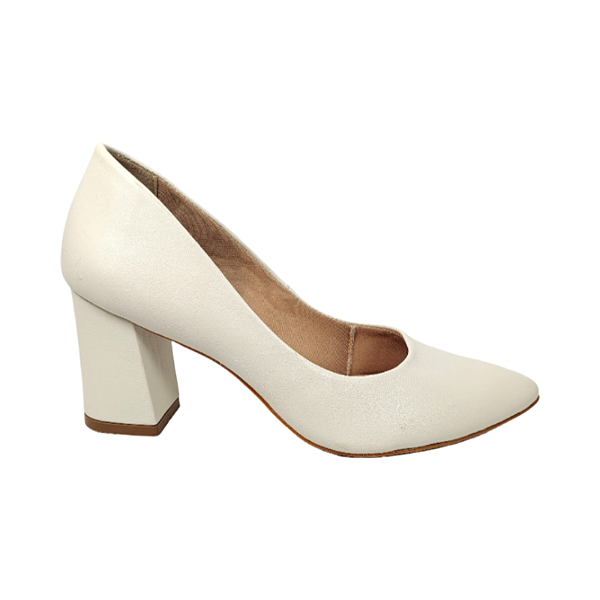 Scarpin Feminino Offwhite Salto Bloco Médio Bico Fino Tamanhos 30 ao 33