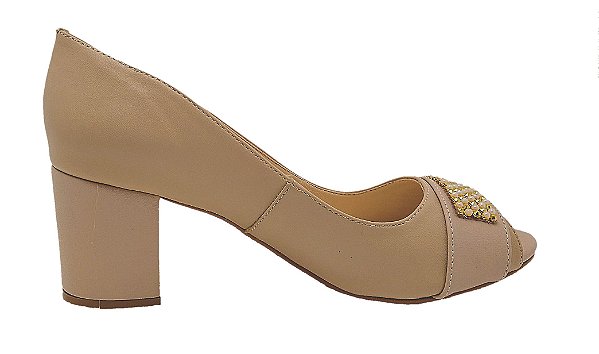 SCARPIN PEEPTOE SALTO BLOCO NUDE