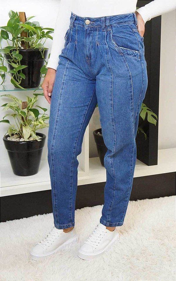 Calça Jeans Mom Recorte Escura 321328 Skenn