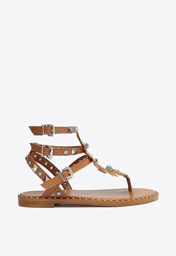 Sandália Rasteira Gladiadora Couro Marrom S 21652 0001 0001 Schutz