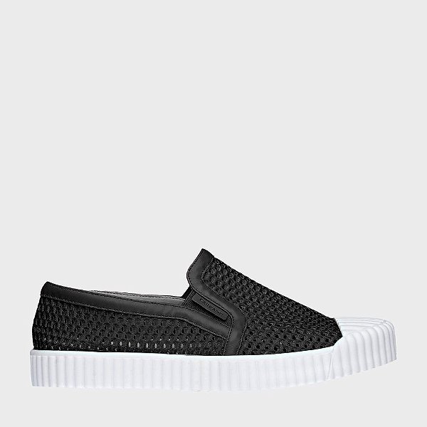 Tênis Kicks Slip On Tramado Em Couro e Tela Preto 344018 Carrano