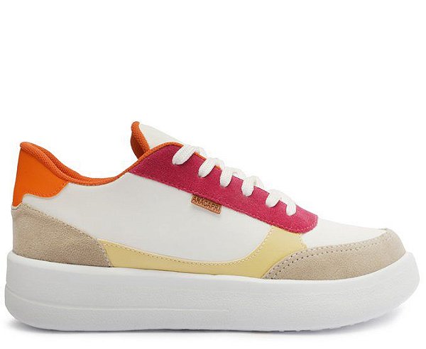 TENIS FLATFORM BRANCO RECORTE ROSA STREET C 30328 0014 0001 ANACAPRI