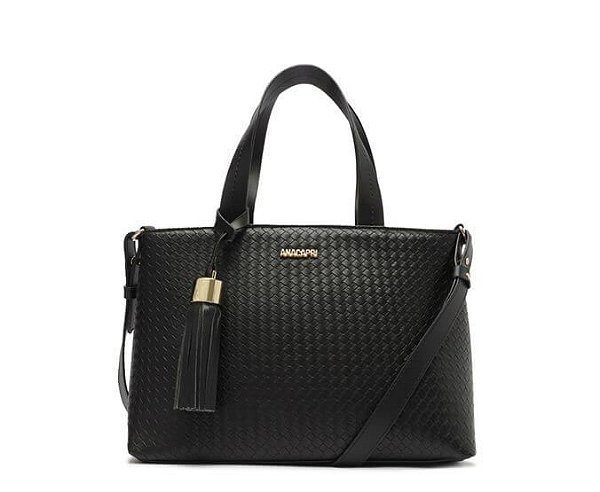 BOLSA TOTE MÉDIA PRETA TEXTURA TRESSÊ BARBICACHO C 50012 1722 0001 ANACAPRI