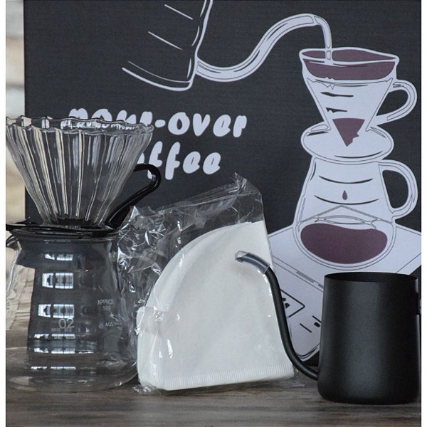 KIT CAFETEIRA MANUAL CONJUNTO  PASSADOR DE CAFÉ VIDRO CHALEIRA