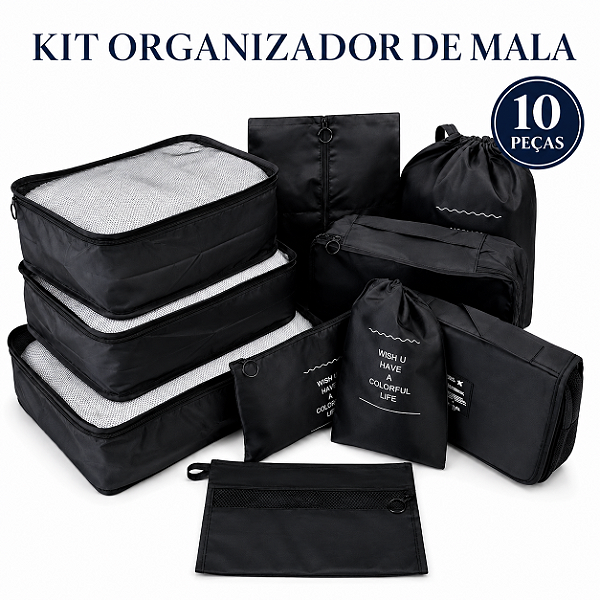 ORGANIZADOR NECESSAIRE PARA MALA DE VIAGEM KIT 10 PEÇAS COLEÇÃO UNIQUE