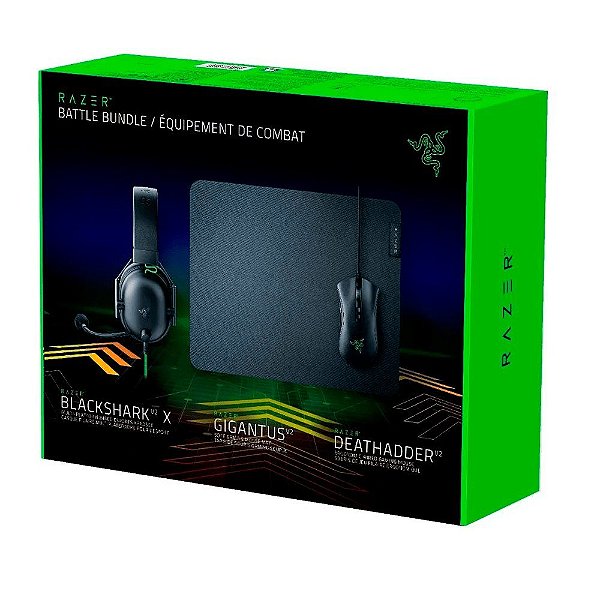 Kit Gamer Razer Battle Bundle, Mouse Gamer DeathAdder V2 + Headset Gamer BlackShark V2 X + Mousepad Gigantus V2