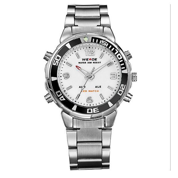 Relógio Masculino Weide AnaDigi WH-843 - Prata e Branco