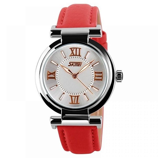 Relógio Feminino Skmei Analógico 9075 - Vermelho e Branco