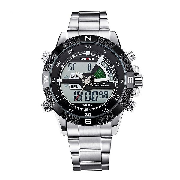 Relógio Masculino Weide AnaDigi WH-1104 - Prata e Preto