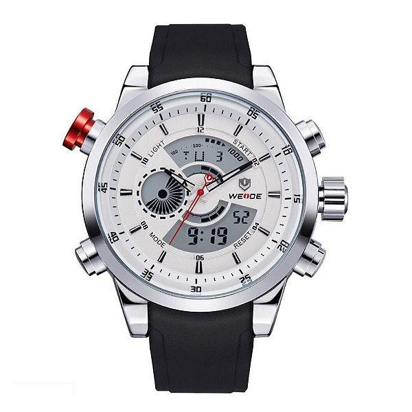 Relógio Masculino Weide AnaDigi WH-3401 - Preto, Prata e Branco
